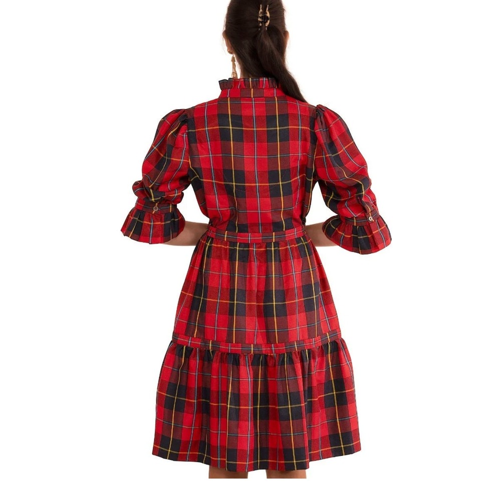 Gretchen Scott NWT Teardrop Dress Red Plaidly Cooper L Tartan Ruffle Holiday - Picture 4 of 10